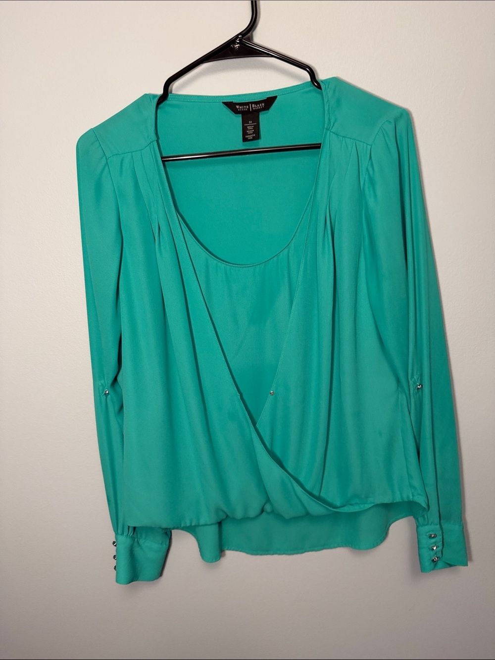 White House Black Market Green Wrap-Style Blouse